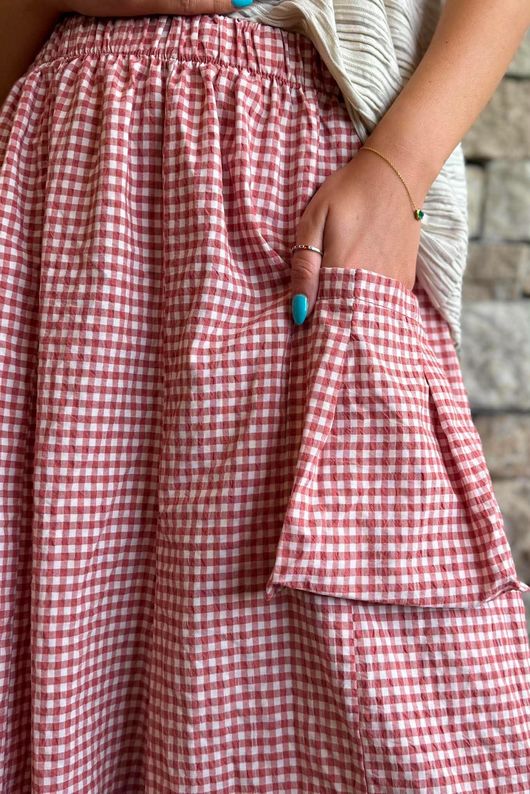 Arbi Gingham Pocket Culotte Pant Indian Red